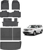 AIPOIL® Floor Mats & Cargo Liner Set for 2009-2015 Honda Pilot All Weather Protection TPE Anti-Slip Automotive Full Set Custom Car Mats Accessories - Black