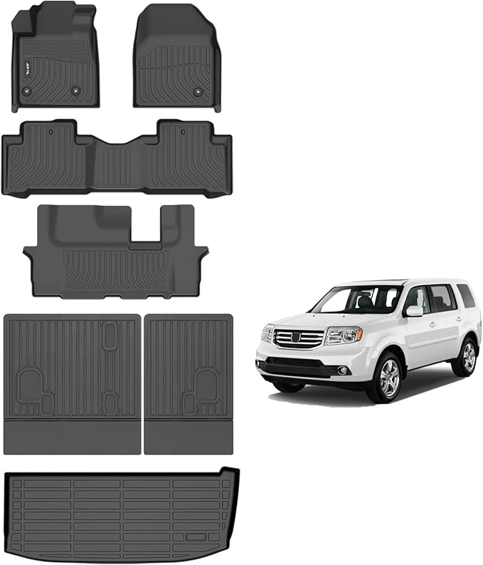 AIPOIL® Floor Mats & Cargo Liner Set for 2009-2015 Honda Pilot All Weather Protection TPE Anti-Slip Automotive Full Set Custom Car Mats Accessories - Black