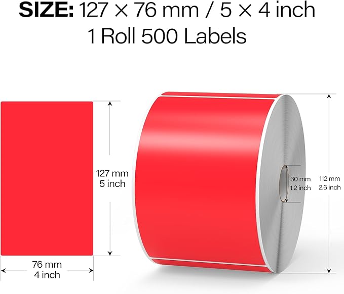 500 Pcs Rectangle Inventory Stickers Vinyl 3 × 5 Inch Moving Labels for Storage Bins Self Adhesive Color Coding Labels Waterproof Removable for Boxes Warehouse Classroom Office, Red