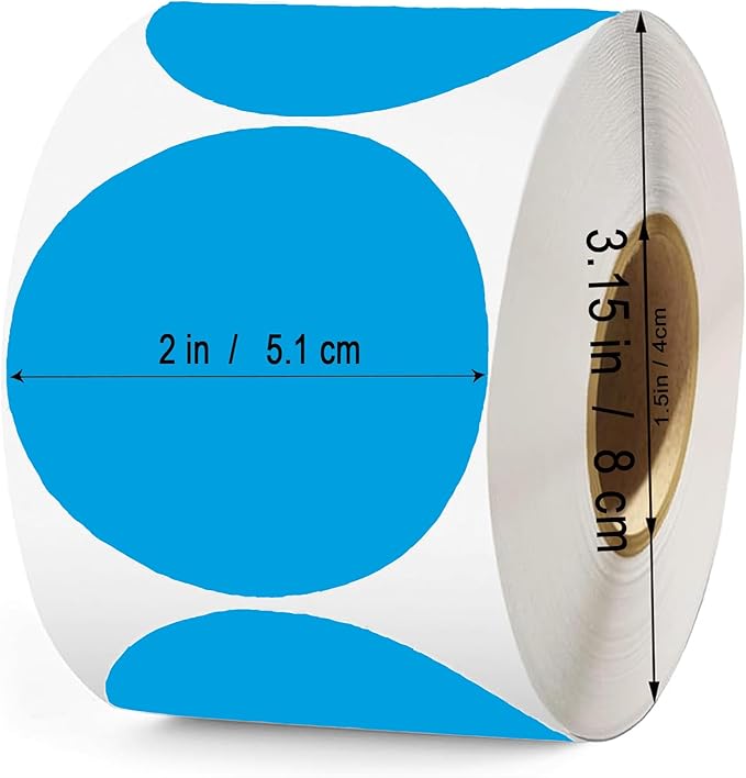 2 Inch Blue Round Thermal Labels,600 Labels/Roll Self-Adhesive Circle Inventory Stickers, Multi-Purpose Round Roll Thermal Printing Stickers for Business and Domestic Use