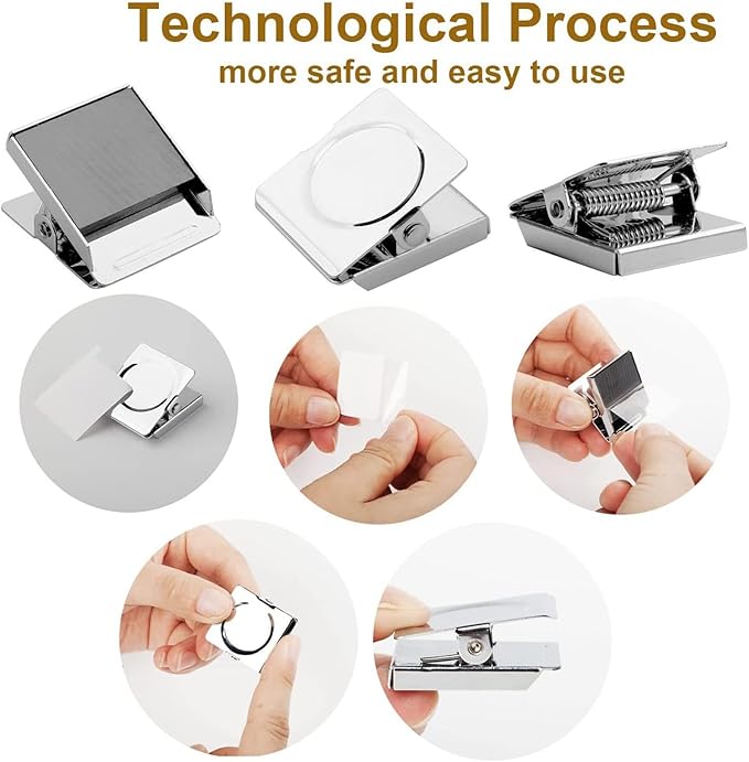 Square Strong Magnetic Clips, 1.8"-9 Pcs, 45 mm, Silver, Refrigerator Magnet Clips, Magnets, Office Supplies, Photo Displays