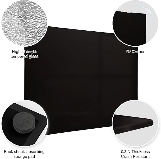 Magnetic Glass Blackboard - Glass Dry Erase Board 36"x24" Large Frameless Board for Walls Office School and Home,Black