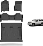 KELCSEECS® Floor Mats & Cargo Liner for 2007-2014 Chevy Tahoe 8Seats(Not for Hybrid) & GMC Yukon & Cadillac Escalade,All Weather Protection TPE Floor Liners Front& Rear Row Full Set Accessories Black