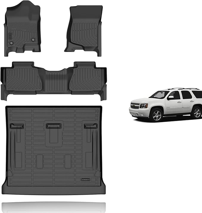 KELCSEECS® Floor Mats & Cargo Liner for 2007-2014 Chevy Tahoe 8Seats(Not for Hybrid) & GMC Yukon & Cadillac Escalade,All Weather Protection TPE Floor Liners Front& Rear Row Full Set Accessories Black