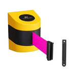 Crowd Control Warehouse - CCW Series WMB-220 Fixed Wall Mount Retractable Belt Barrier - 15 Foot, Fluorescent Pink Belt with Yellow ABS Case