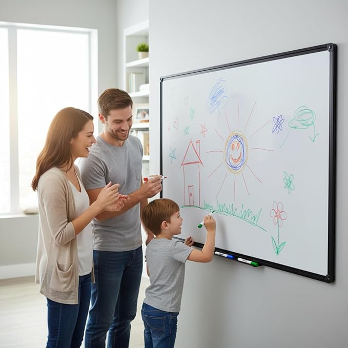 Large Magnetic White Board 60" x 48" Wall Mount Dry Erase Board with Pen Tray for Home Office Classroom Usage, Black Aluminum Frame