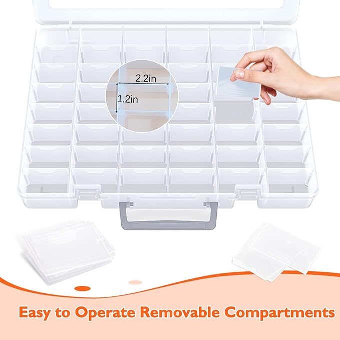 Bluedale 2 Pack 48 Grids Large Plastic Organizer Box with Adjustable Dividers, Beads Storage Containers Compartment Tackle Box Case for Crafts Hobby Small Parts Fishing Seeds Jewelry (Transparent)