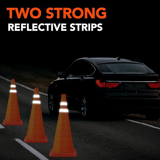 [4 Pack]28 Inch Collapsible Traffic Safety Cones with Storage Bag- Parking Cones with Reflective Collars for Road Safety, Orange Safety Cones for Parking lot, Driveway, Driving Training