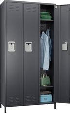 Metal Storage Locker, 72" inch Tall Employee Locker with 3 Doors for Employees School Hospital Garage Gym Home Office with Hooks Requires Assembly (Dark Gray)
