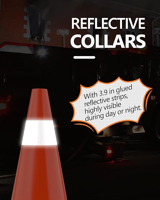 (8 Pack) BATTIFE Traffic Cones 18 Inch with Black Weighted Base, PVC Orange Cone for Traffic Control,Construction Events, Driveway Road Parking Lot