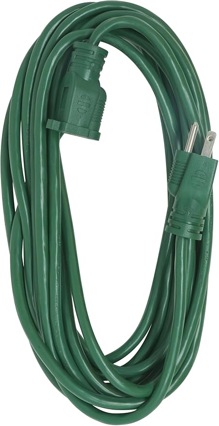 Woods Yard Master Extension Cord - Flexible Power for Patio & Landscape Use - Light Duty - SJTW Extension - 16 Gauge - 3 Prong - Green - 20 Foot