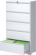 5 Drawer Metal Office Storage Filing Cabinet with Lock, White Lateral File Cabinet for Home Office, Horizontal Locking for Legal/Letter/A4, Assembly Required