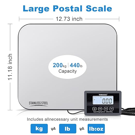 THINKSCALE Shipping Scale, 440lb/1oz Digital Postal Postage Scale for Small Business, Large Backlit LCD with Hold/Tare, Scale for Packages, Luggage, Home Use, USB Power & Battery