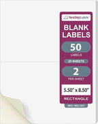 NextDayLabels – 8-1/2" x 5-1/2" Rectangular Sticker Labels for Printer - White Laser/Inkjet Printer Labels Return Address Labels Shipping Label Stickers (25 Sheets, 2 Per Sheet, 50 Labels)