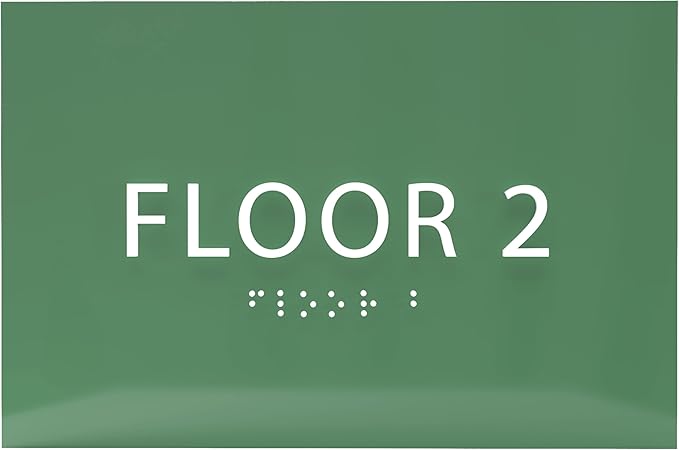 6" X4" Floor 2 Sign - ADA Compliant Tactile Graphics Grade 2 Braille Text | Wall Mount Plastic Directional Assistance, Floor Number Sign for Office, Schools, Hospitals, Apartments