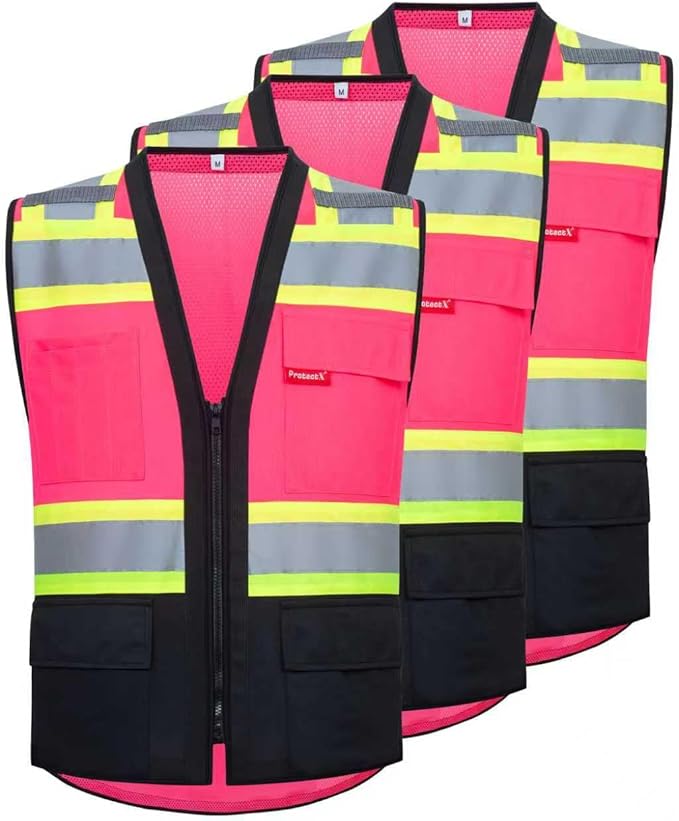ProtectX 6 Pockets High Visibility Safety Vest for Men Women Class 2 Reflective Hi Vis Work Construction Vest
