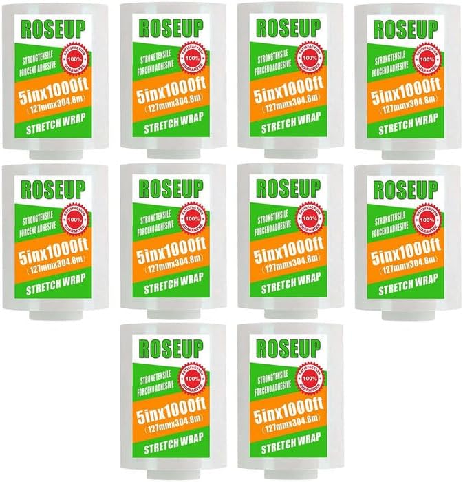 ROSEUP Clear Stretch Wrap Film 5" x 1000ft Roll, 80 Gauge Thick Cling Plastic Wrap for Moving, Pallet Wrap, Self Adhering Packaging Heavy Duty Shrink Film, 10 Pack