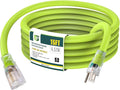 EP 15 Ft Lighted Outdoor Extension Cord - 10/3 SJTW Heavy Duty Green Extension Cable with 3 Prong Grounded Plug for Safety, UL Listed