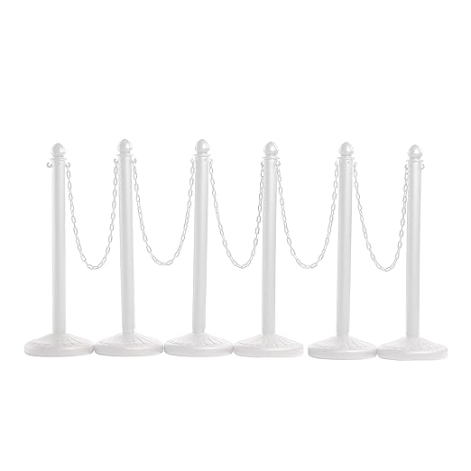 Montour Line Plastic Stanchion White 2.5 Inch Diameter with 50 Foot Chain, 6-Pack, Crowd Control Barriers