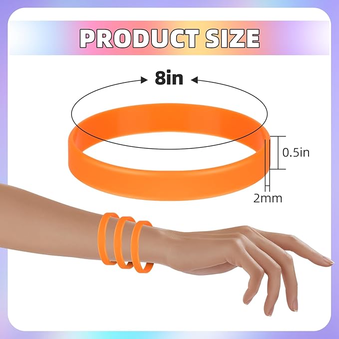 Rubber Bracelets Silicone Wristbands Unisex 100 Count, Sport Stretch Elastic Wrist Band Bulk For Party Team Gift-Orange