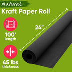 24" x 1200" USA Made Black Kraft Paper Roll, 45 lbs Thickness, American Quality Paper Roll for School, Bulletin Board, Art &Crafts, Gift Wrapping - Non-Toxic, Odorless, Safe