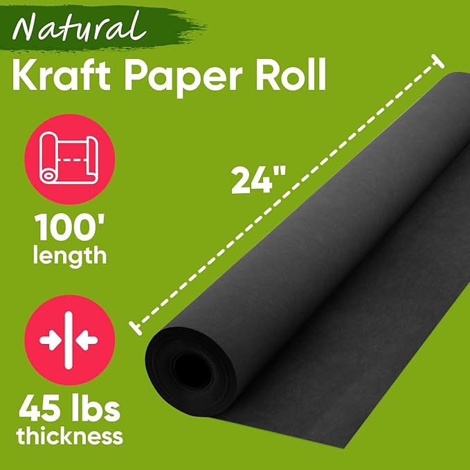 24" x 1200" USA Made Black Kraft Paper Roll, 45 lbs Thickness, American Quality Paper Roll for School, Bulletin Board, Art &Crafts, Gift Wrapping - Non-Toxic, Odorless, Safe
