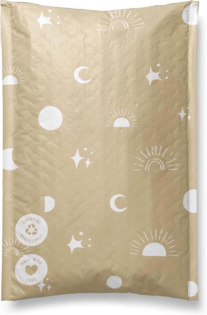 Paper Bubble Mailers 6x9-25 Pack Biodegradable Shipping Bags for Stationery and Small Accessories - Impack Self-Seal Eco Friendly Thick Mailing Envelope for Small Items - Celestial Tan