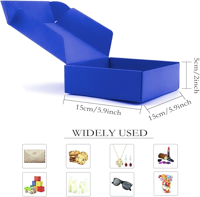 15 Pcs Royal Blue Cardboard Boxes Shipping Boxes, Recyclable Colored Corrugated Cardboard Box Small Mailing Storage Gift Boxes for Shipping, Mailing, Gifts Packaging, 6x6x2" (Royal Blue)