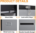 Lateral File Cabinet, Metal Filing Cabinet with Lock, 2 Drawer File Cabinets for Home Office, Office Cabinet for Hanging Files Letter/Legal/F4/A4, Assembly Required, Black Grey