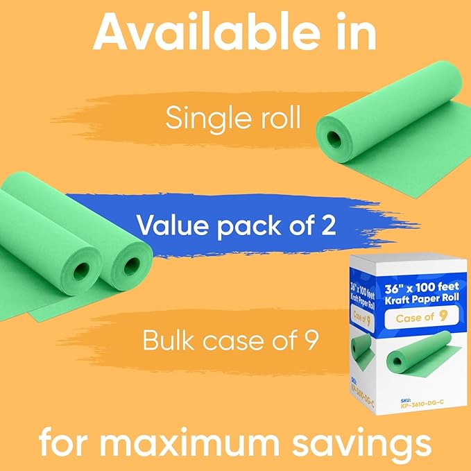 36" x 1200" (100 ft) Green Kraft Paper Roll (Value Pack of 2), 45 lbs Thickness, Made in USA Colored Craft Paper for School, Bulletin Board - Odorless, Non-Toxic, Safe for Kids