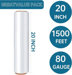 Stretch Film Shrink Wrap Roll 20" x 1500FT, Heavy Duty 80 Gauge Stretch Wrap Roll, Industrial Plastic Wrap for Moving, 800% Stretch for Packing, Pallets, Shipping&Furniture Protection(4 Roll Clear)