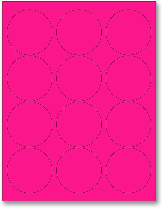 NextDayLabels - 8-1/2 x 11 Neon Color High Light Fluorescent Labels for Laser & Inkjet Printer (Pink Fluorescent, 2.5" Round - 12 Per Page | 300 Labels)