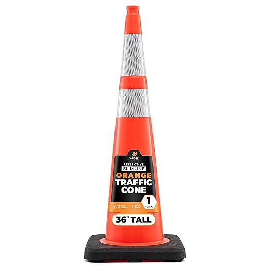 Xpose Safety 36 Inch Orange Slim Line Traffic Cones with 6" & 4" Collars, 1 Pack Multipurpose PVC Plastic Safety Cone for Parking, Soccer, Caution, Kids & Construction - DOT Approved