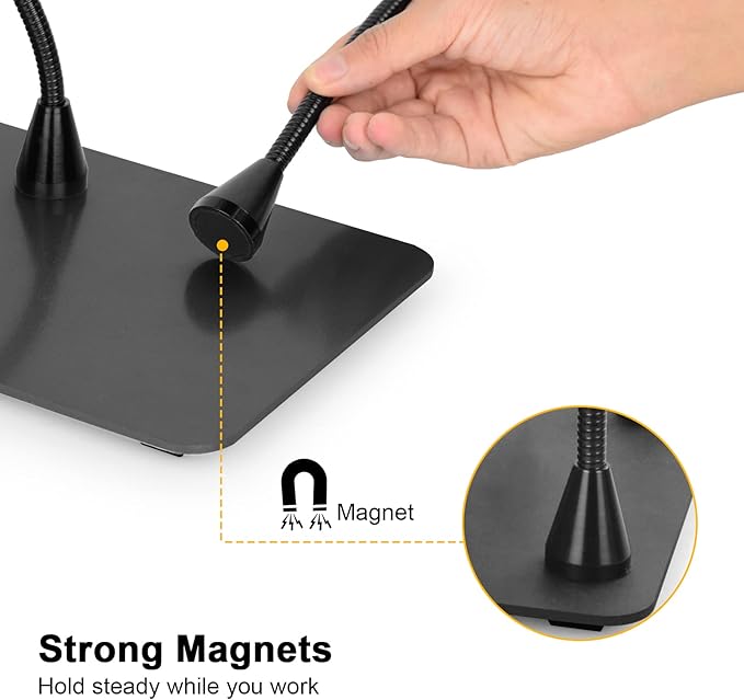 Magnetic Helping Hands Soldering Third Hand, PCB Circuit Board Holder with 3X LED Magnifying Lamp, 360 Hot Air Gun Holder, Extra Large & Heavy Duty Base Plate | Flexible Arms for Soldering Station