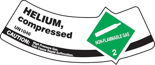 Accuform Cylinder Shoulder Label, Helium Compressed UN1046 Caution, 2" x 5 1/4", Adhesive Vinyl, 5/PK