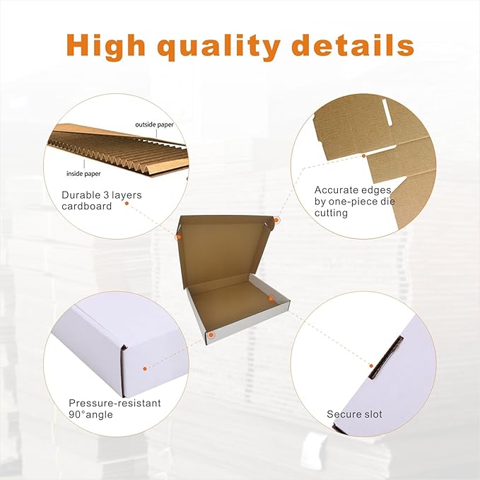 13x11x2'' Small Shipping Boxes 25 Pack, Corrugated Cardboard Mailers for Business, White (CM13112-25)