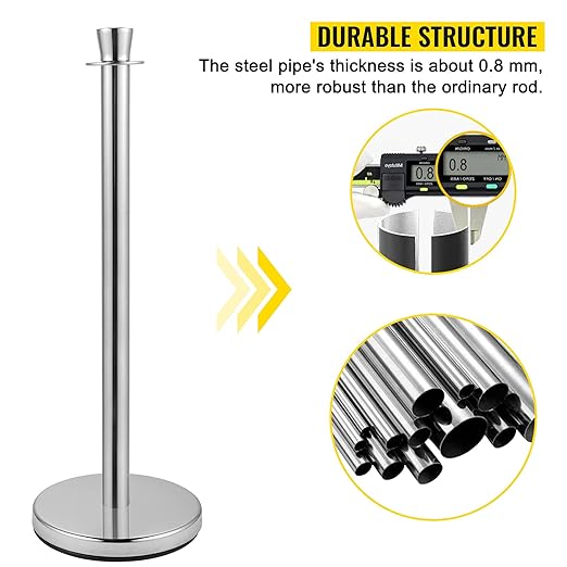 VEVOR Velvet Ropes and Posts 2 Pcs, 5 ft Black Velvet Rope, Stanchion Post, Crowd Control Barriers Silver Stanchions, Red Carpet Poles, Crowd Control Ropes and Poles for Party Supplies
