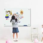 Magnetic Glass Whiteboard with Eraser 48" x 36" Frameless Tempered Glass Dry Erase Board with Marker Tray for Office, Wall Mounted Writing Board (White)