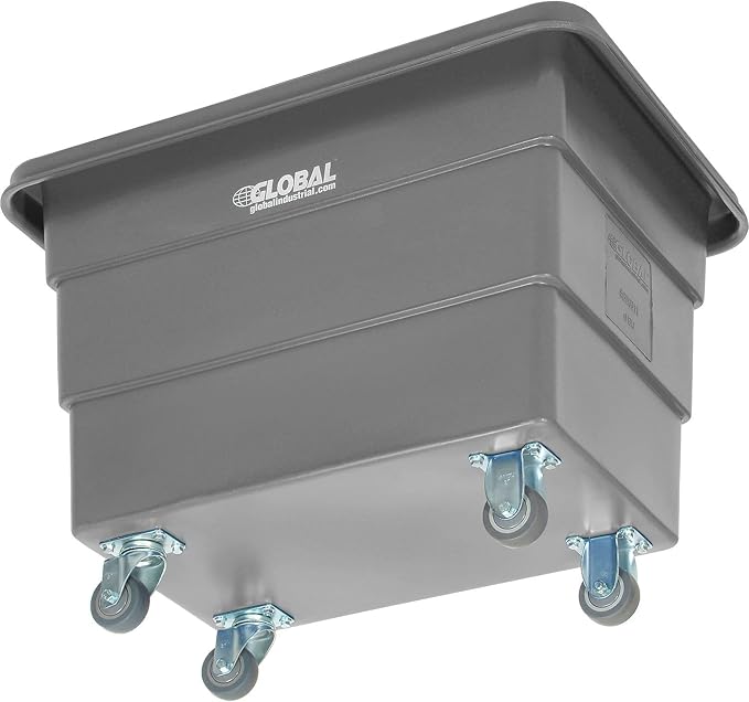 Global Industrial 6 Bushel Plastic Bulk Box Truck, Direct Mount Base, 500 lbs. Capacity, 3" Non-Maring Rubber Casters, Gray, 33-2/5"L x 23" W x 24-1/2"H
