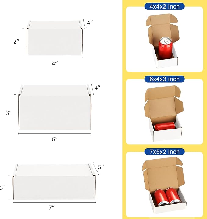Assorted-Sizes-Shipping-Boxes-45-Pack: 4x4x2 & 6x4x3 & 7x5x2 Small-Shipping-Boxes-Mailers, White Corrugated-Cardboard-Boxes-for-Packing-Small-Business Mailing