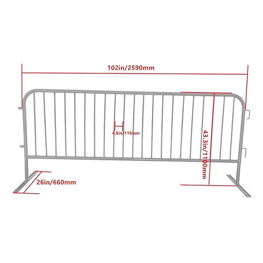 2 Pack 8.5 Ft Steel Crowd Control Heavy Duty Interlocking Steel Safety Barriers Barricade Fence Frame Guard for Events Road Traffic Control, Galvanized Silver