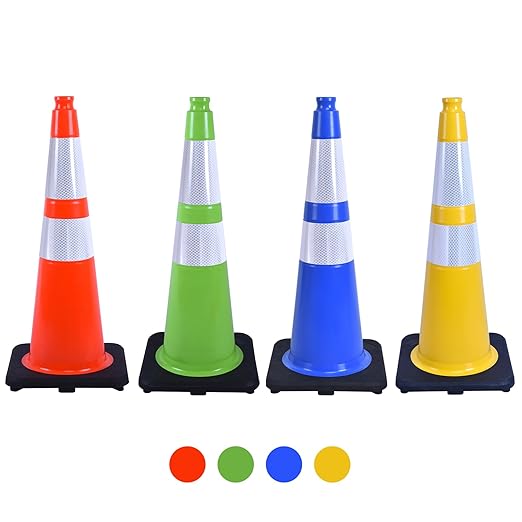 8 Pack 28 Inch Yellow Traffic Cones Heavy Duty with Black Base, Perfect for Large Field Sports, Construction Sites, Parking Control (8, Yellow, 28 Inch)