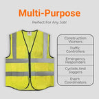 High-Visibility Safety Vests – Pack of 3, Reflective vest, Front Zipper & Utility Pockets for Maximum Safety