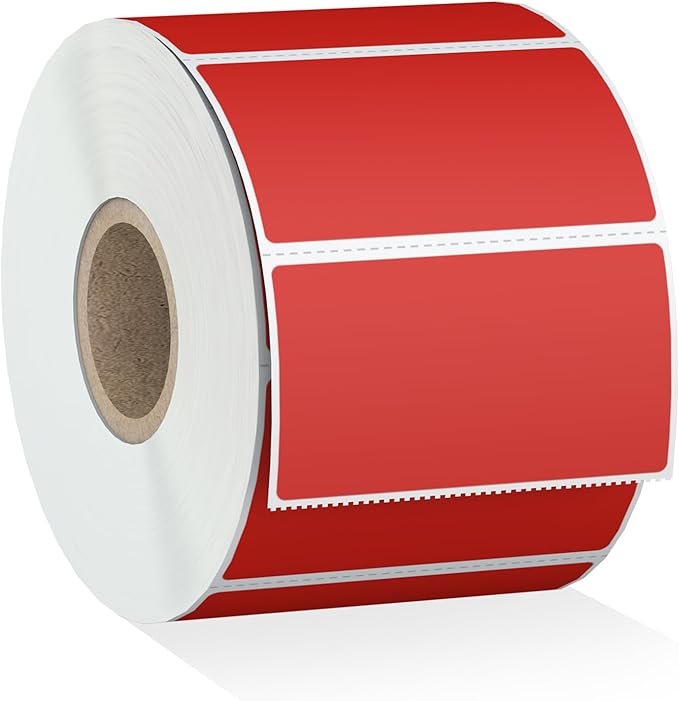 Misofuki 2.25x1.25 1000 Rectangular Red Direct Thermal Labels Roll Compatible with Zebra, Rollo, MUNBYN, Self-Adhesive Direct Thermal Labels
