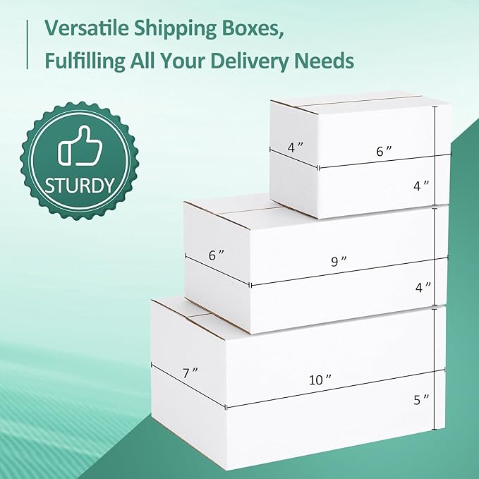 Eupako 30 Pack Small Shipping Boxes Assorted Sizes, White Corrugated Box Mailers, Cardboard Boxes for Packaging Small Business, Mailing, 6x4x4 & 9x6x4 & 10x7x5 10 PCS Each Small Boxes