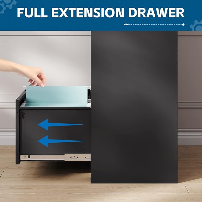 Metal File Cabinet with Drawer, Lockable Vertical Lateral Filing Storage Cabinet, File Cabinet with Storage Cabinet for Home Office, Legal/Letter/A4 Size Steel File Storage Cabinets, Black