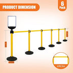 41" Yellow Crowd Control Stanchion Set, Stable Heavy-Duty Rubber Base with 10 Feet Retractable Belt Crowd Control Barriers, Retractable stanchions for Outdoor Safety (6 Pack)