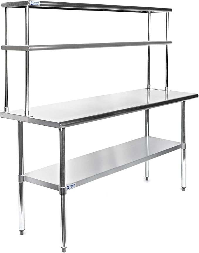 GRIDMANN NSF Stainless Steel Commercial Kitchen Prep & Work Table Plus A 2 Tier Shelf - 60 in. x 12 in.