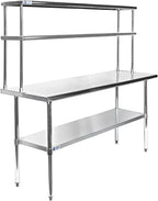 GRIDMANN NSF Stainless Steel Commercial Kitchen Prep & Work Table Plus A 2 Tier Shelf - 60 in. x 12 in.