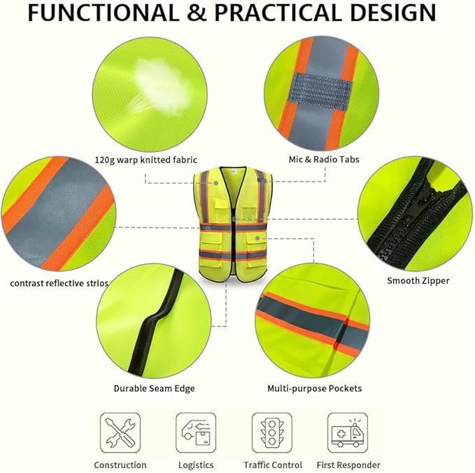 High Reflective Safety Vest for Men Women Breathable With Pocket Zipper for Build Oudoor Work Meet ANSI/ISEA Standard